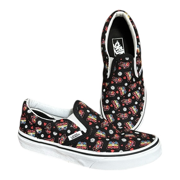VANS Off The Walls Black w/Butterflies Canvas Sneakers Kid sz 3 Slip On 508731 - Picture 1 of 8